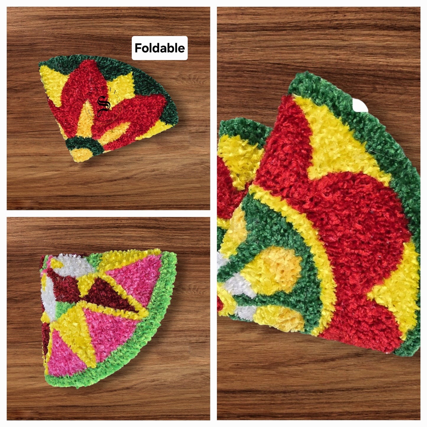 ( Set of 3 )Faux yarn multi color Rangoli Mats. Size - 20 inch diameter.