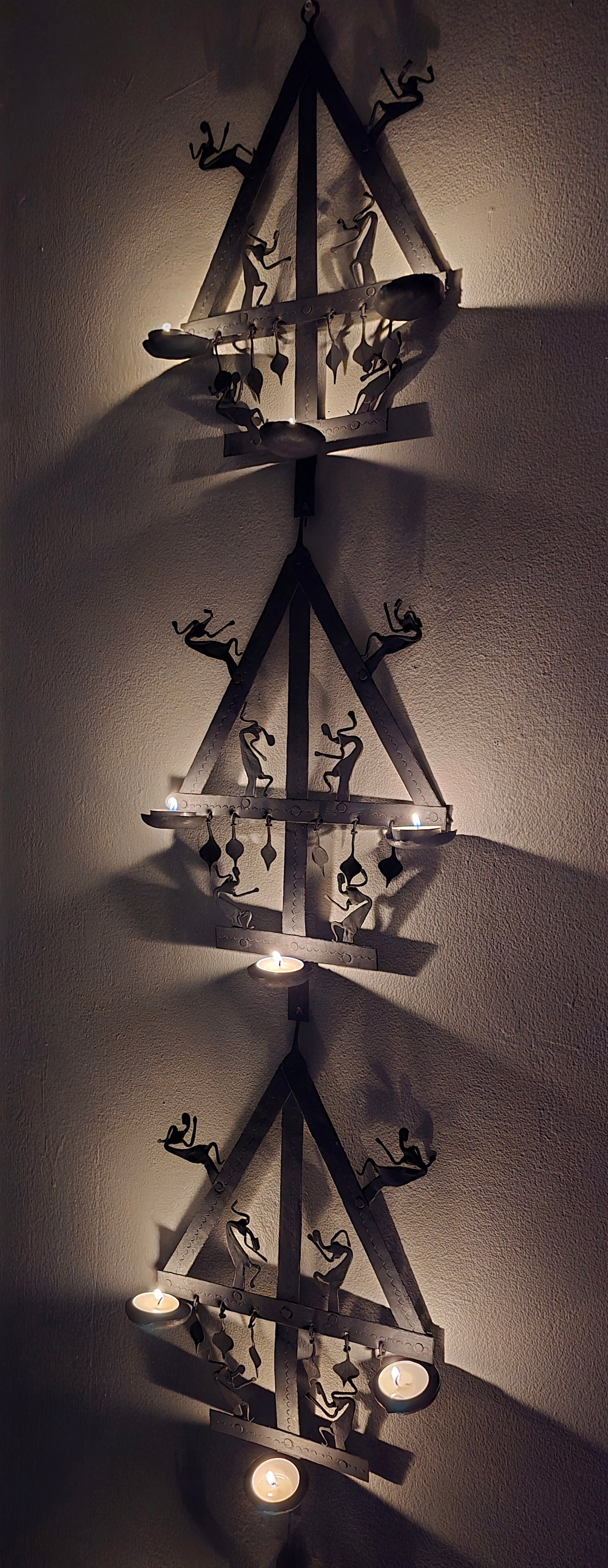 60 inch Tribal pitwa art Handmade Laman Diya with 12 wax tealight holder.