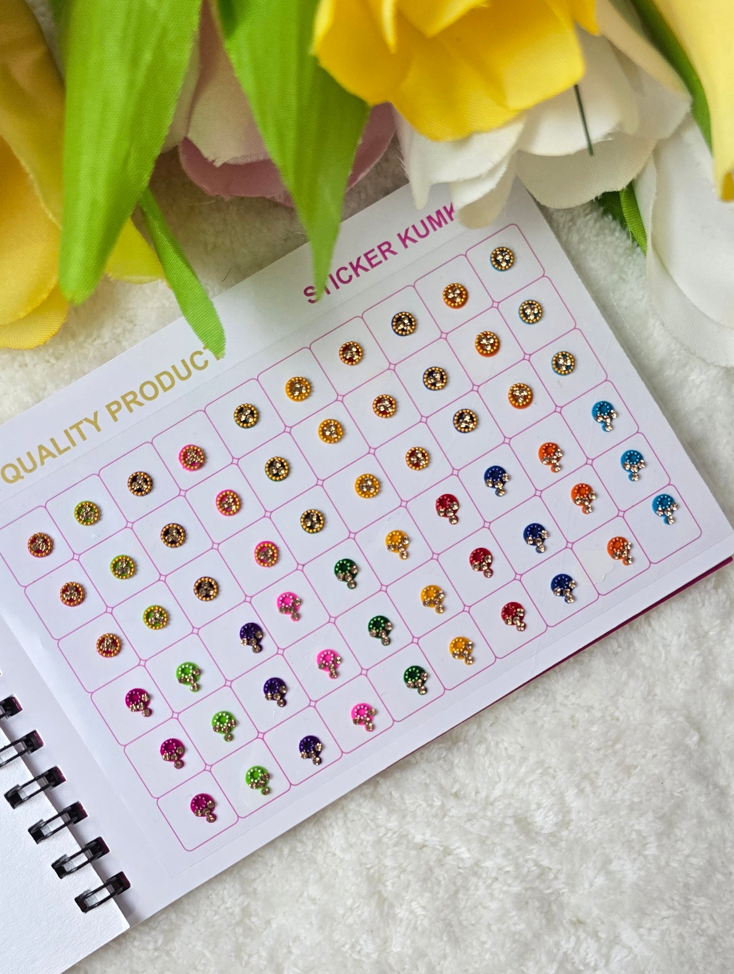 Navya - 300 count stone border multi color and size fancy spiral bindi book.