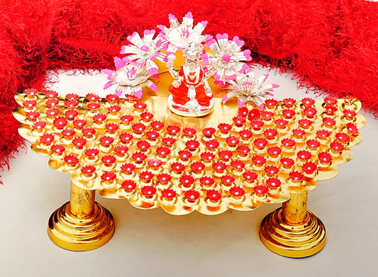 German silver - GOLD plated,  Lakshmi Astottara pooja stand with 108 flowers + 5 big flowers + 1 Lakshmi Idol.