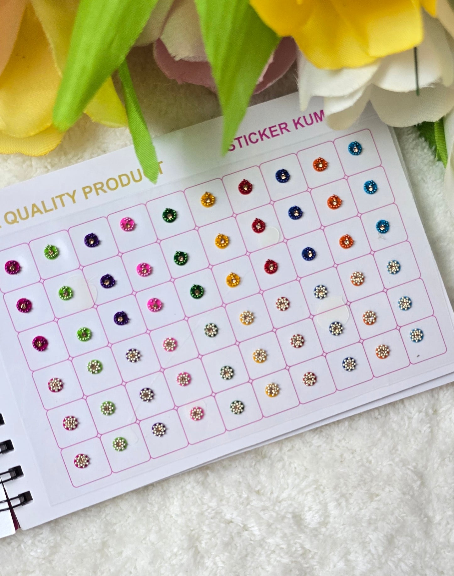 Navya - 300 count stone border multi color and size fancy spiral bindi book.