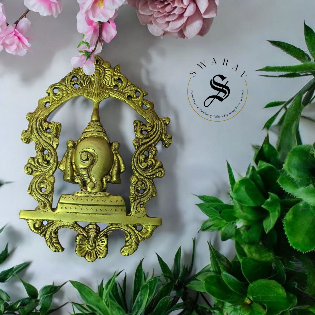Set of 3 - Pure Brass Sankhu, Chakra and Namam wall decor.