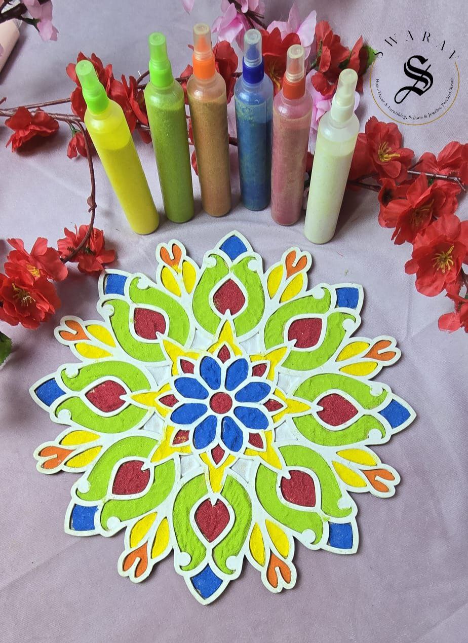 Pack of 3 - MDF rangoli frames with one set of 6 FREE colors. Size- 12 inch each.