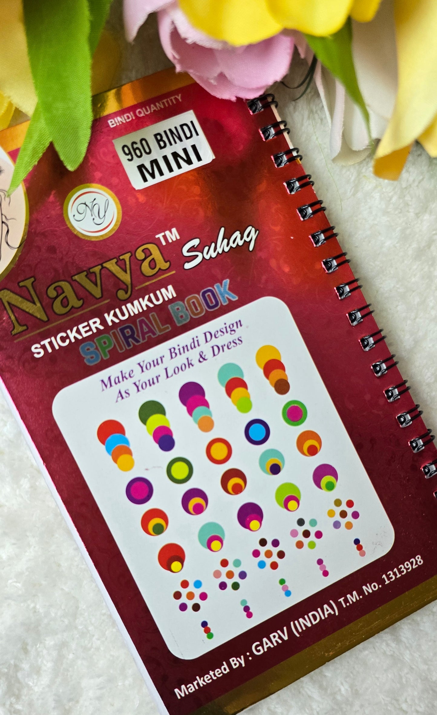 Navya - 960 count multi color and ONE size MINI plain spiral Bindi book.