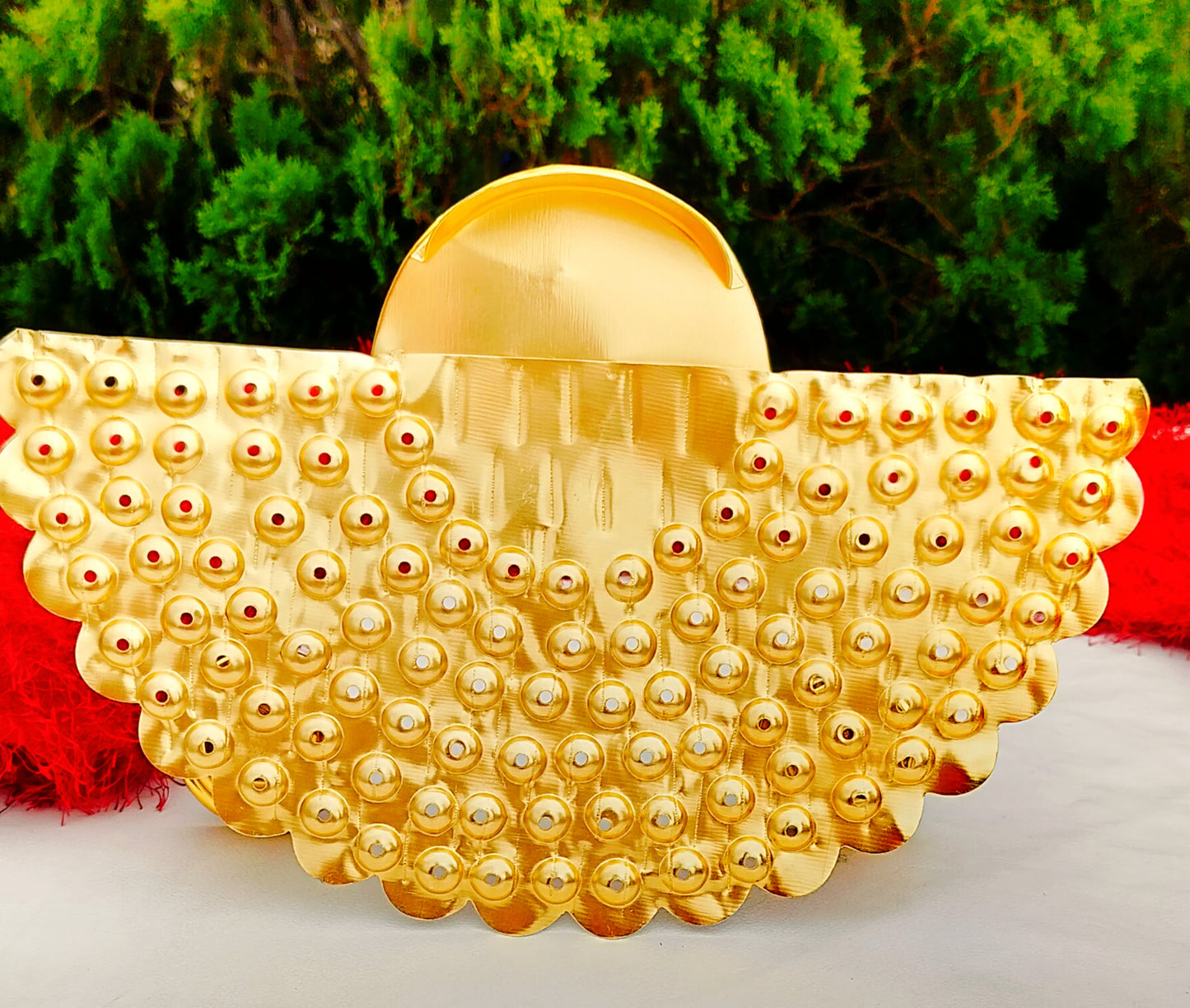German silver - GOLD plated, Lakshmi Astottara pooja stand with 108 flowers + 5 big flowers + 1 Lakshmi Idol.