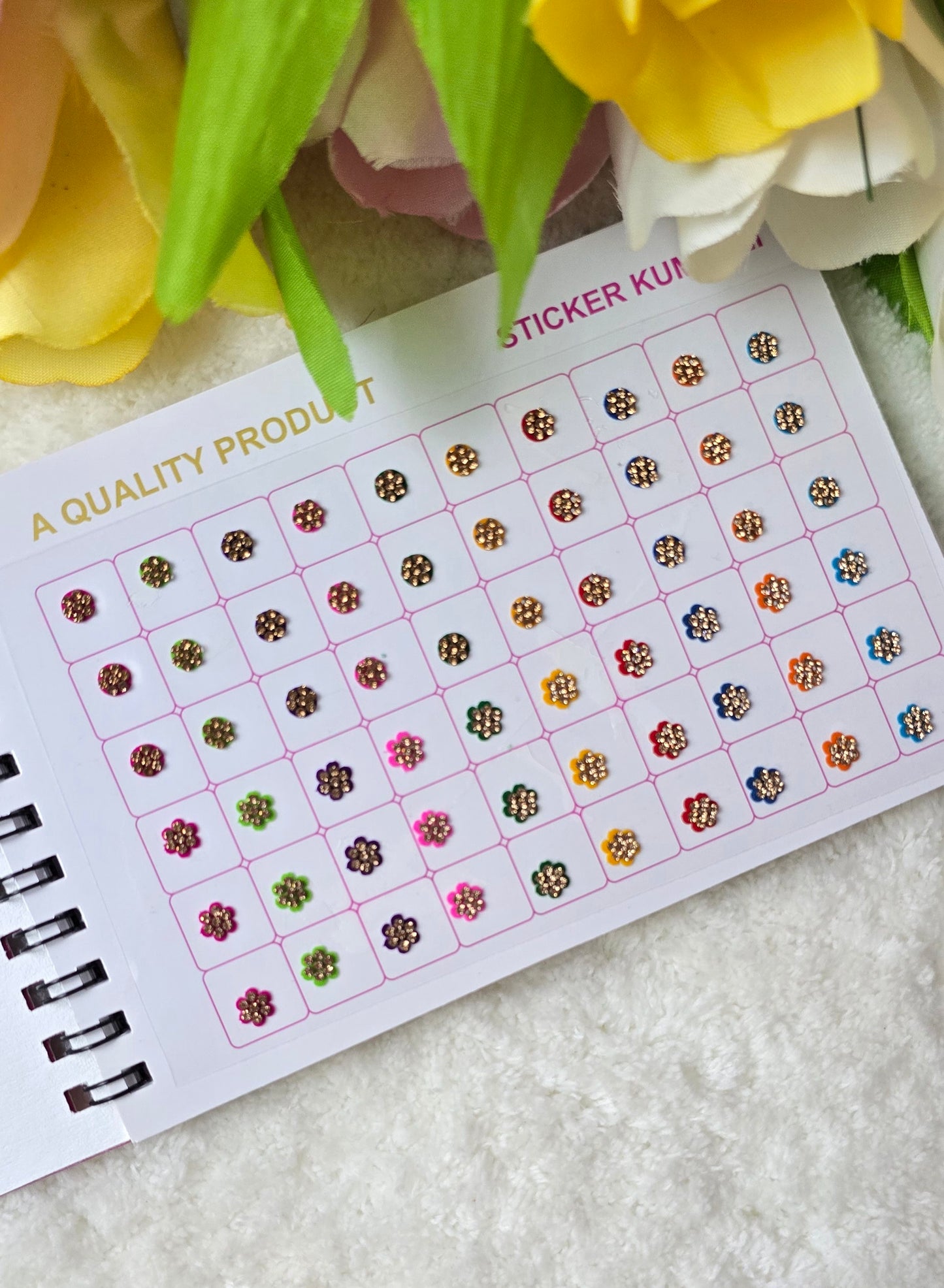 Navya - 300 count stone border multi color and size fancy spiral bindi book.