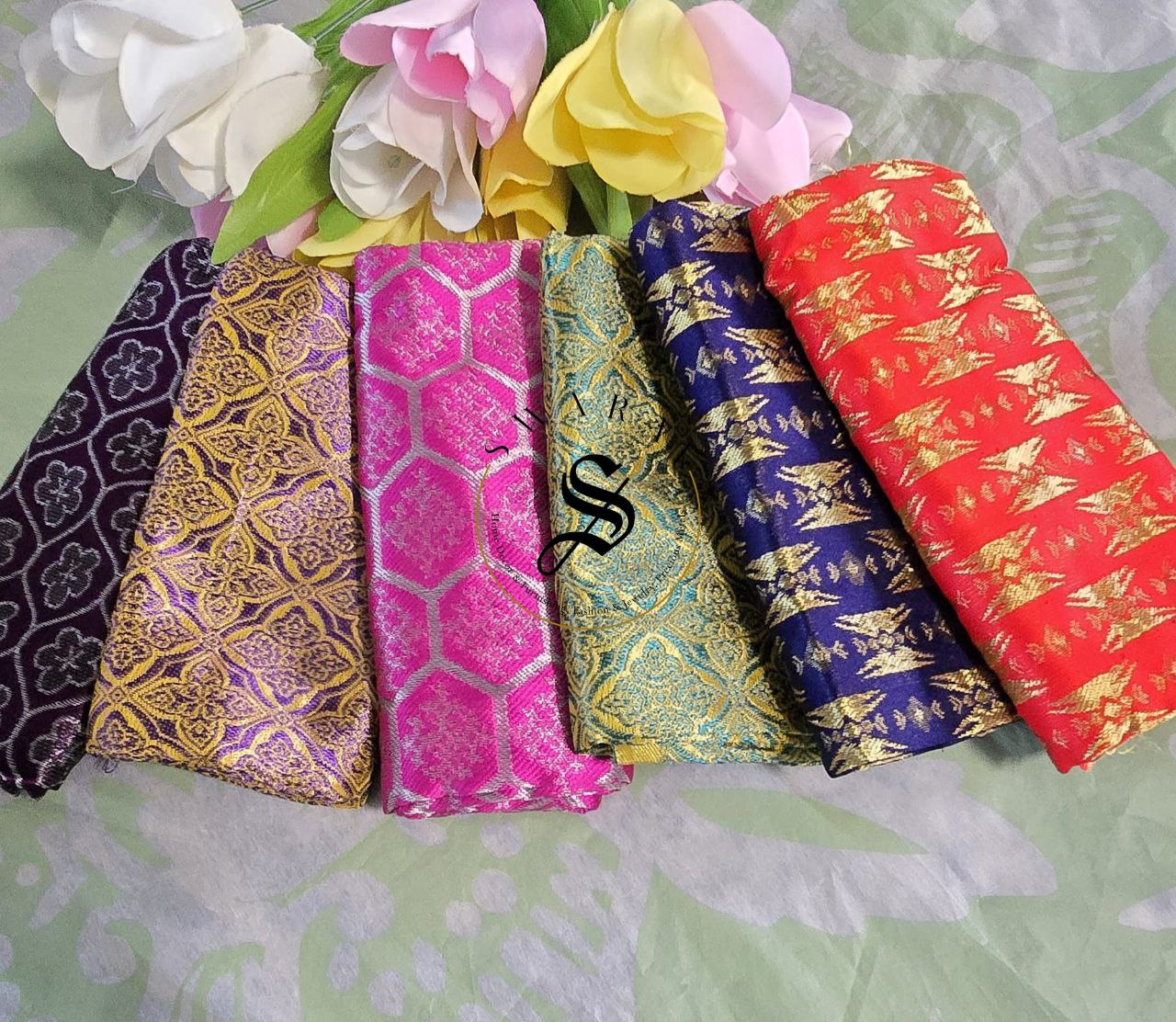 Set of 6 - silk thread weaving 1 meter Jacquard Blouse piece for tambulam.