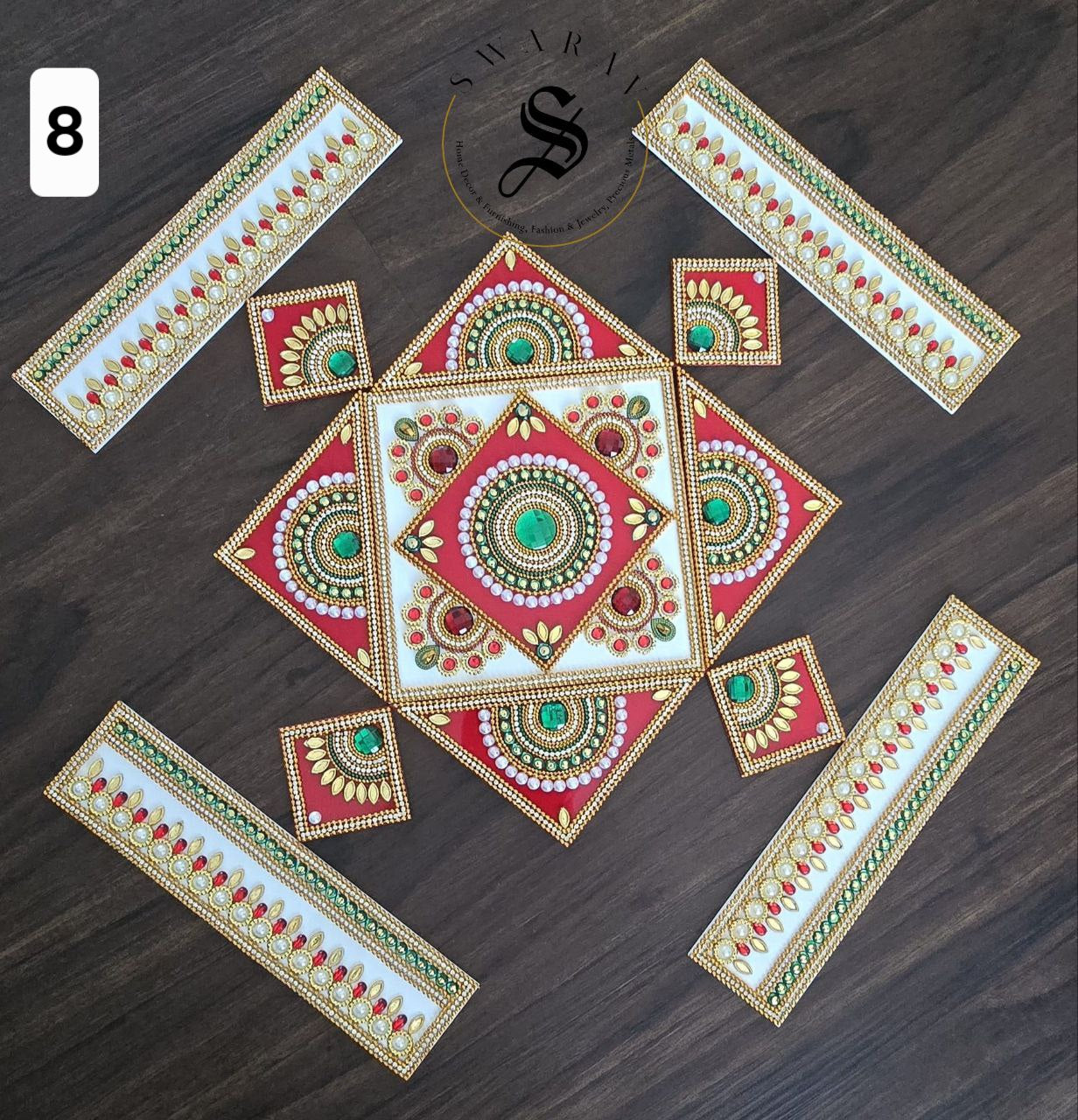 17 piece completely handmade Acrylic Rangoli set. Multi-color.