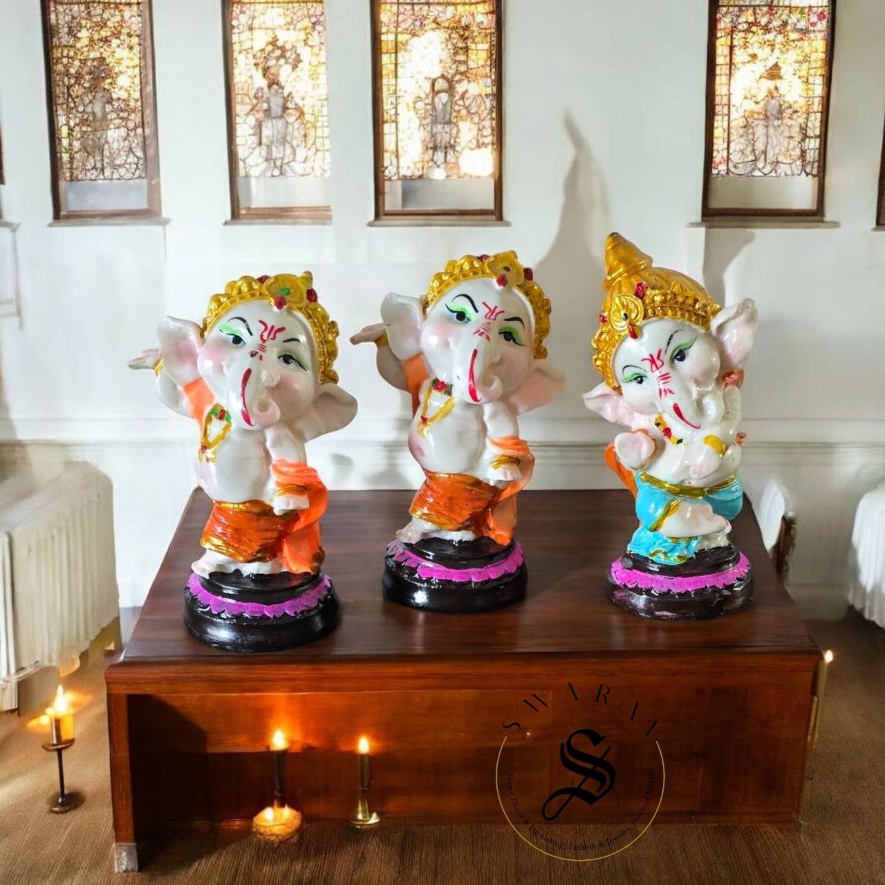 Set of 3 - CLAY made dancing baby Ganesha with marble like finish and shine. Size - 7 inch each.