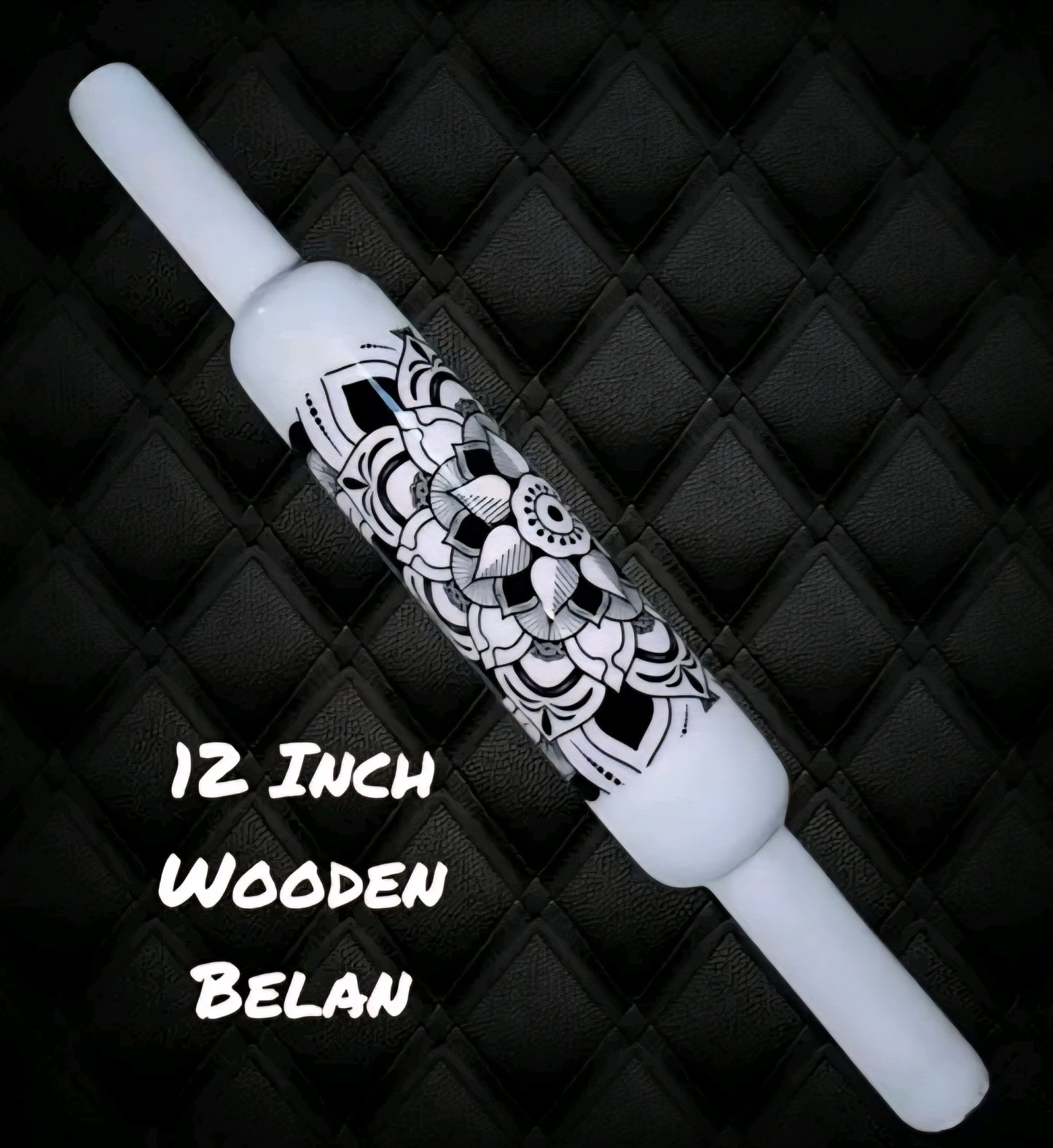 10 inch Marble Chakla Belan - with black and white mandala print.