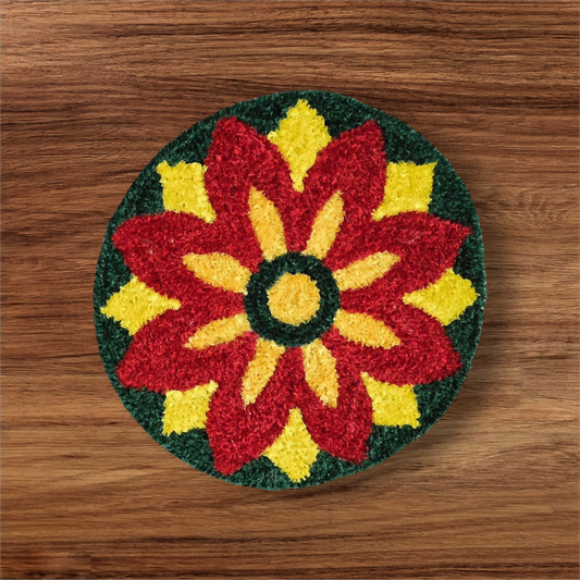 Faux yarn multi color Rangoli mat. Code: D2. Size- 20 inch diameter.