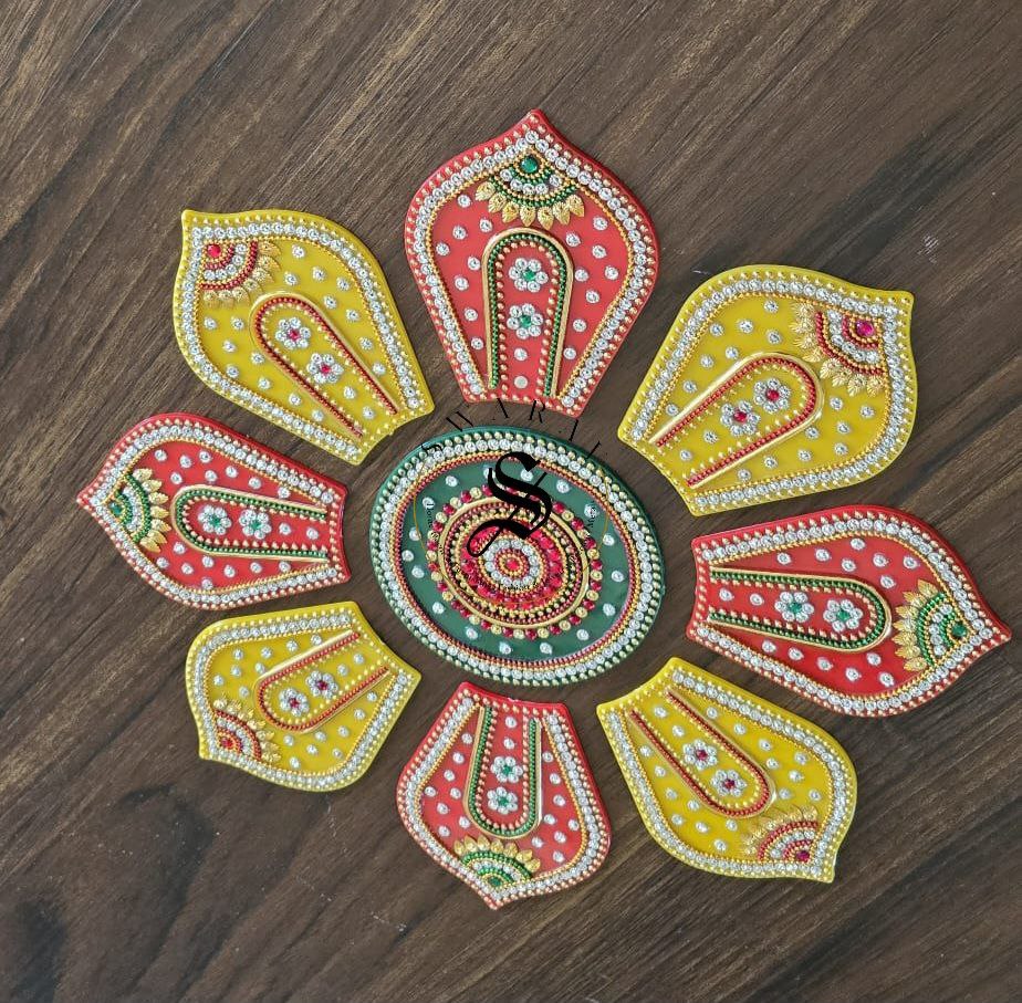 Handmade Acrylic Rangoli. Set of 9 pieces. Size - 12 inch