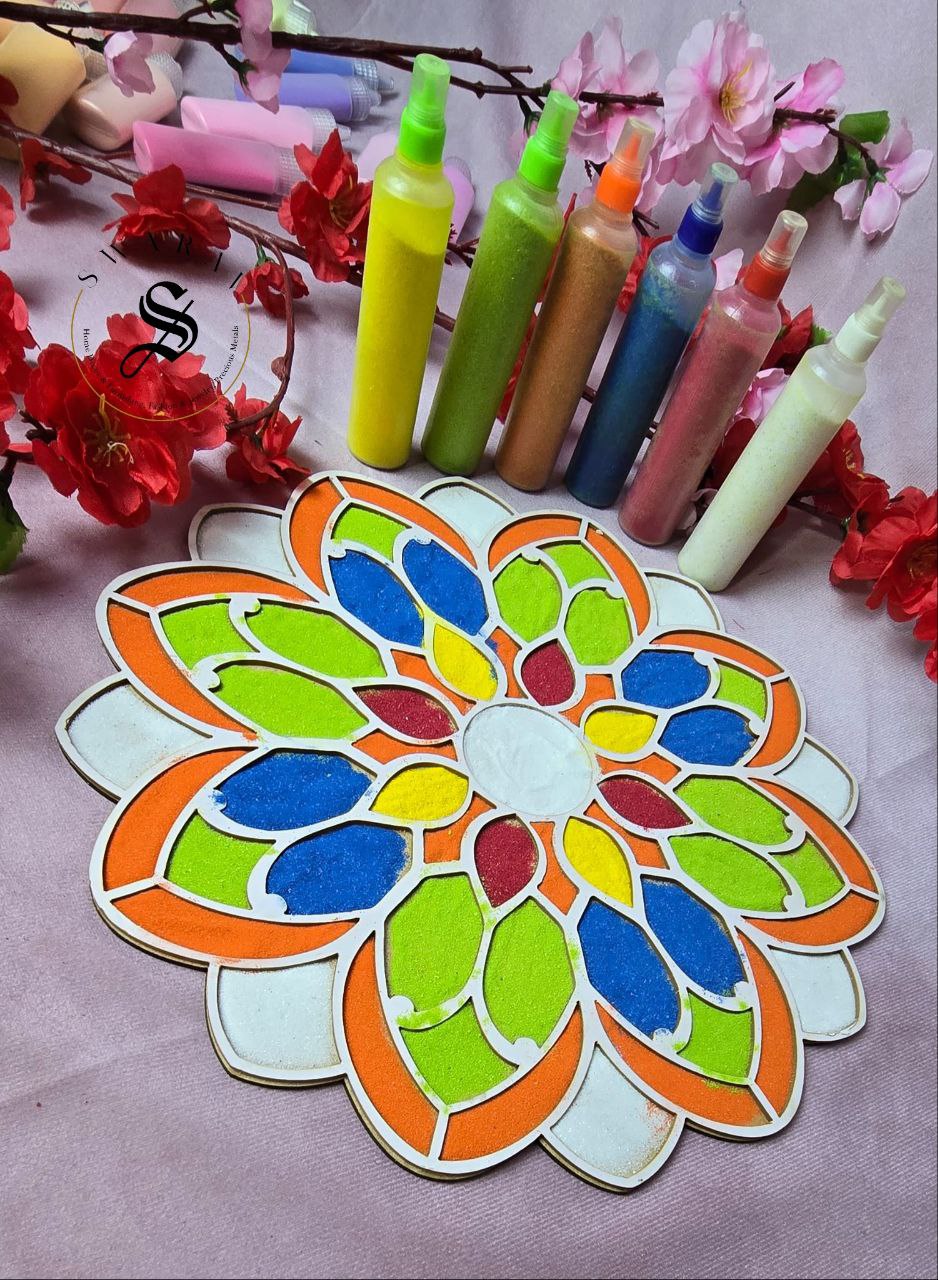 Pack of 3 - MDF rangoli frames with one set of 6 FREE colors. Size- 12 inch each.