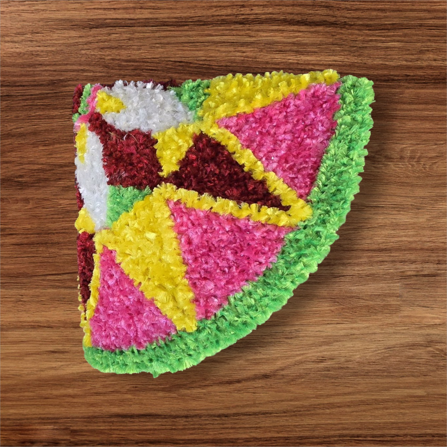 Faux yarn multi color Rangoli mat. Code - D3. Size- 20 inch diameter.