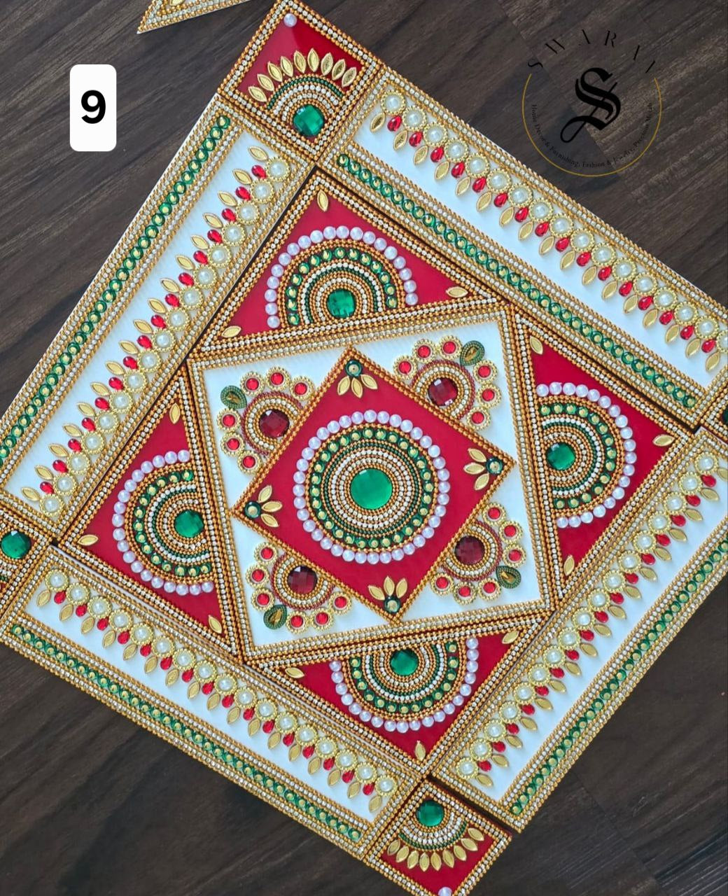 17 piece completely handmade Acrylic Rangoli set. Multi-color.