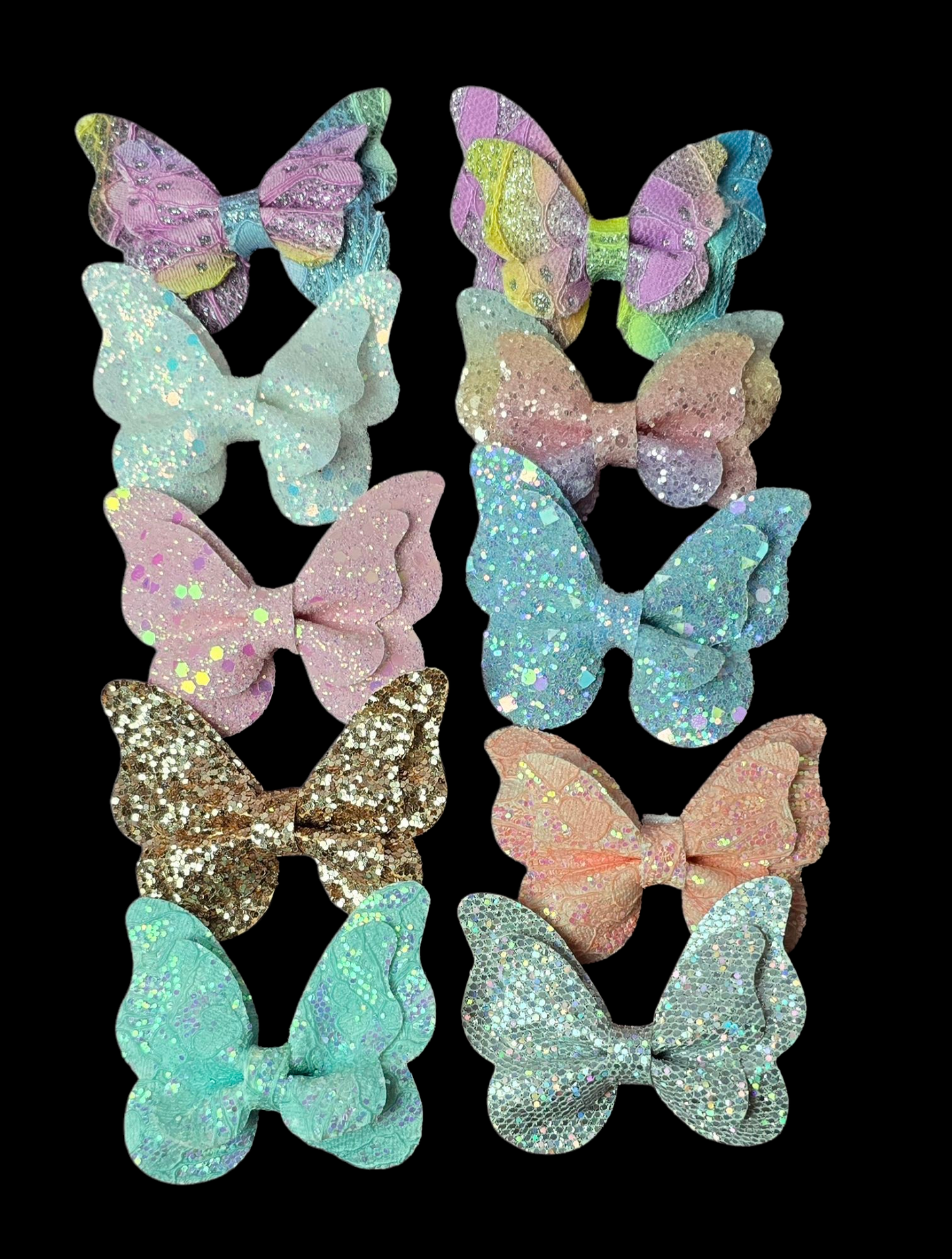 Pack of 10 butterfly glitter foam fabric hair pins for baby girl.