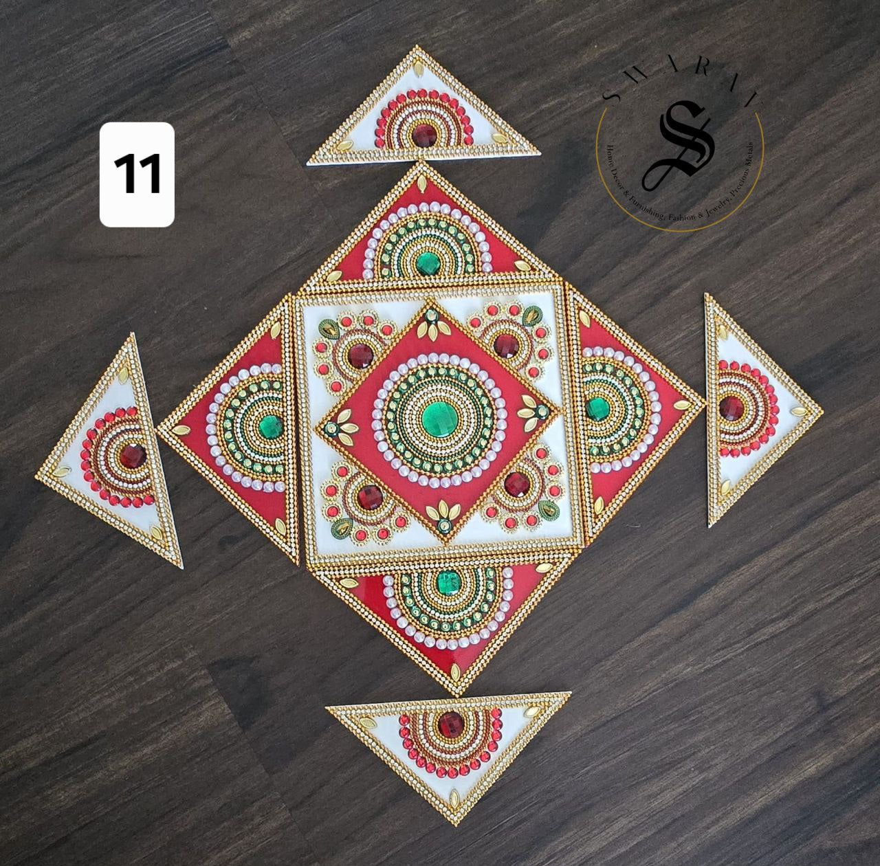 17 piece completely handmade Acrylic Rangoli set. Multi-color.