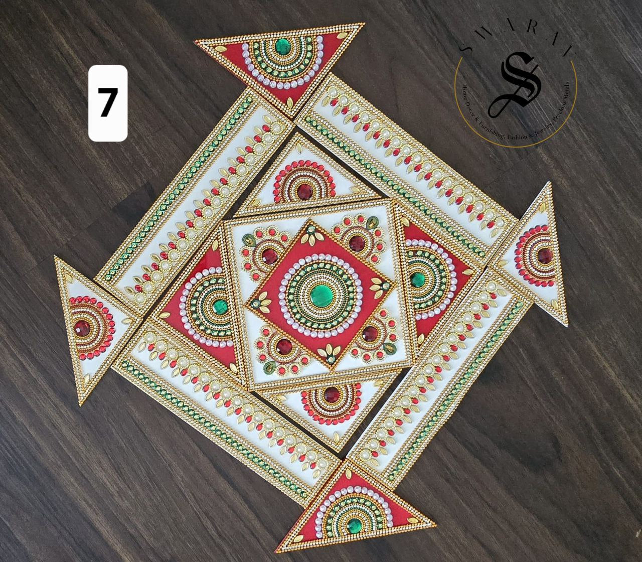 17 piece completely handmade Acrylic Rangoli set. Multi-color.