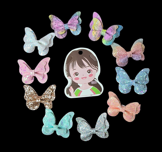 Pack of 10 butterfly glitter foam fabric hair pins for baby girl.