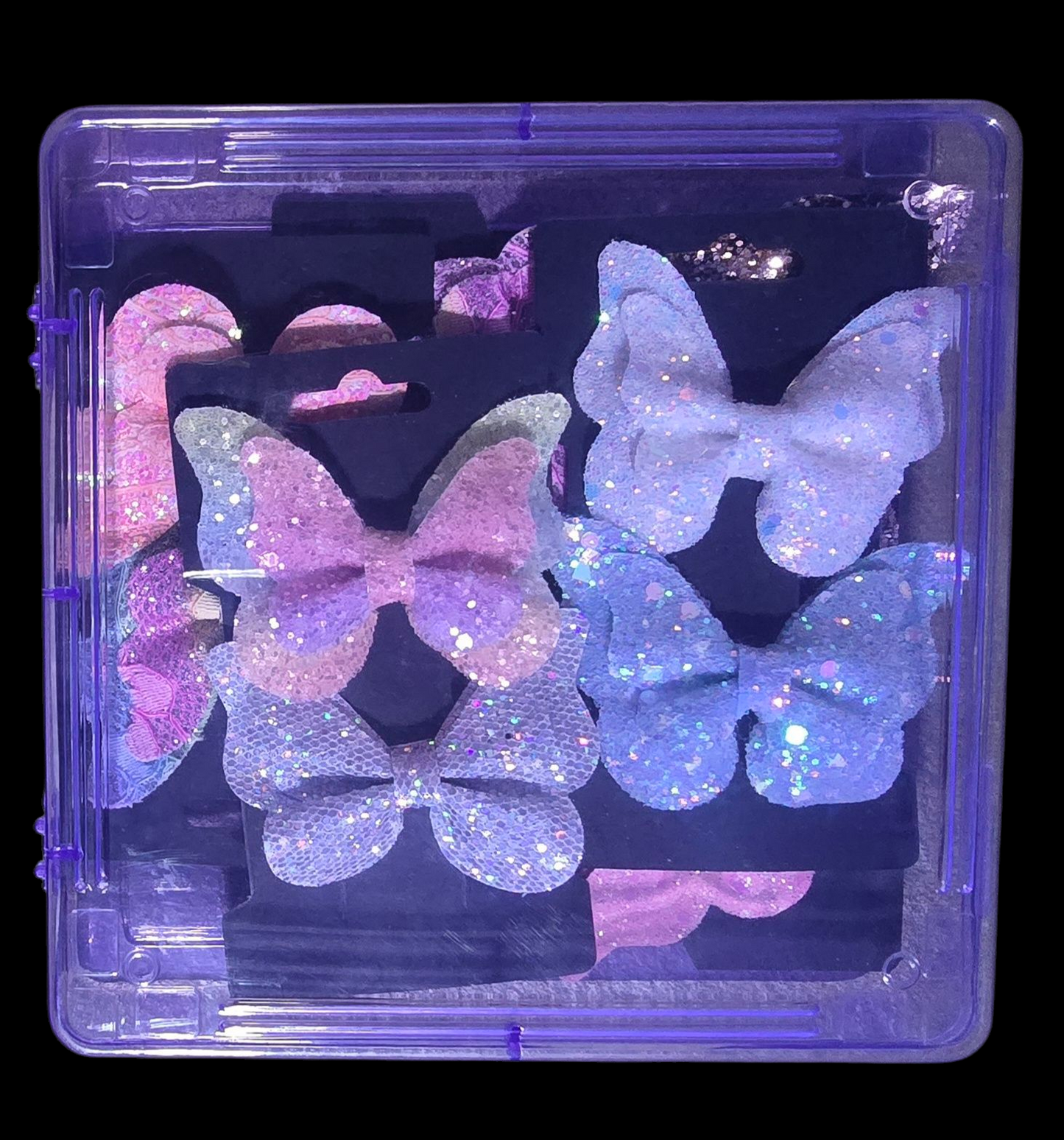 Pack of 10 butterfly glitter foam fabric hair pins for baby girl.