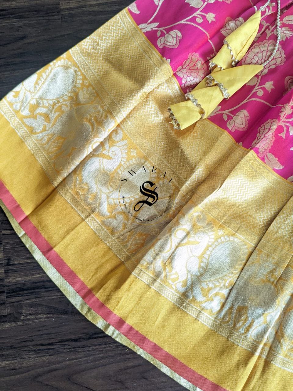 Zari woven cotton blend Pavadai set ( Ghaghra Blouse )for Baby Girl . Age 6.