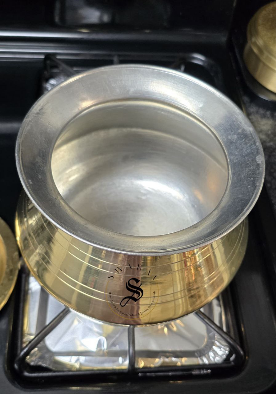 Pure Brass Pongal Vessel with Tin Coating – Set of 3 (1 Liters). Design - 2. NOT INDUCTION COMPATIBLE.