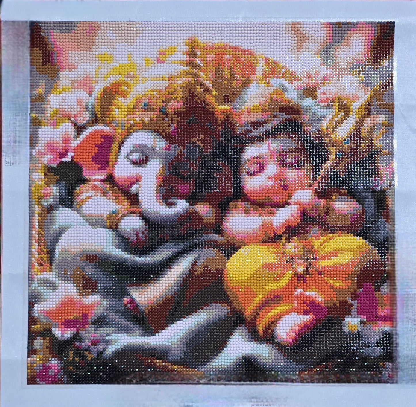 Handmade Framed crystal Beads Baby Ganesha and Krishna painting. Size 16 by 16 inch.
