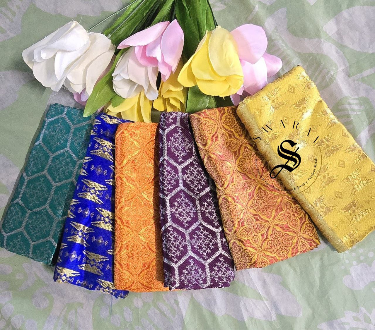Set of 6 - silk thread weaving 1 meter Jacquard Blouse piece for tambulam.
