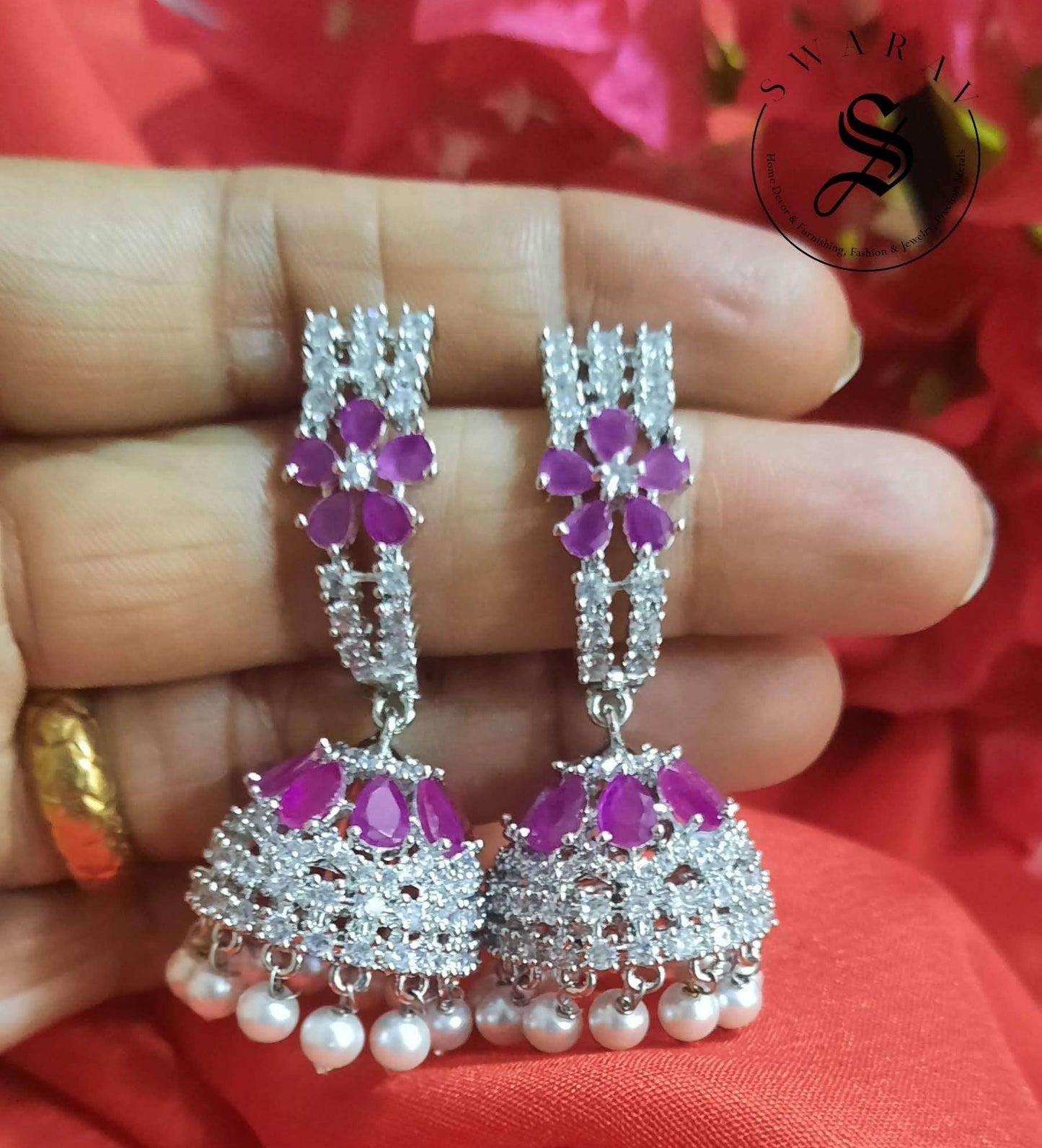 Purple stone CZ jhumkas