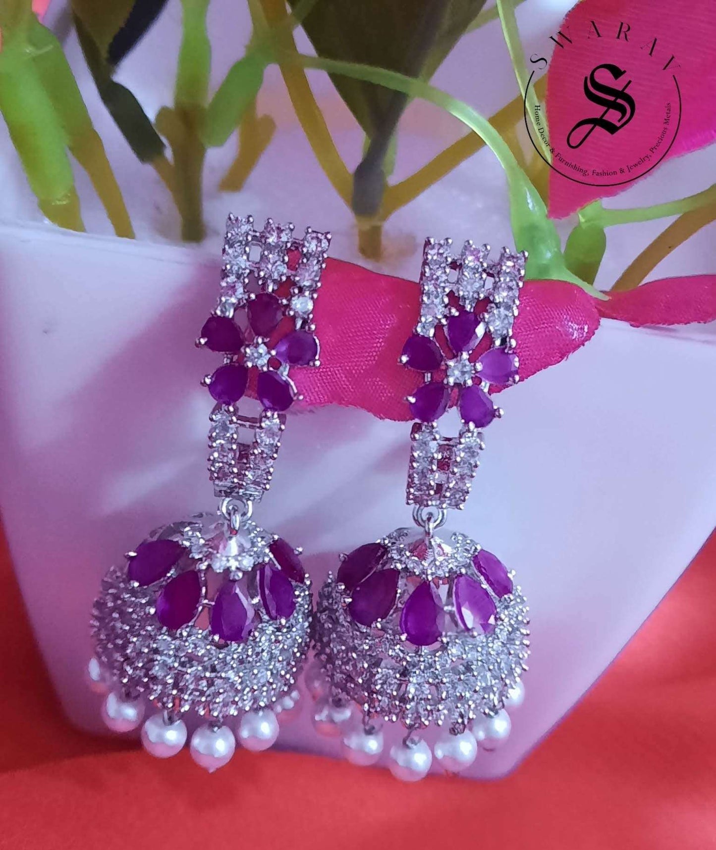 Purple stone CZ jhumkas