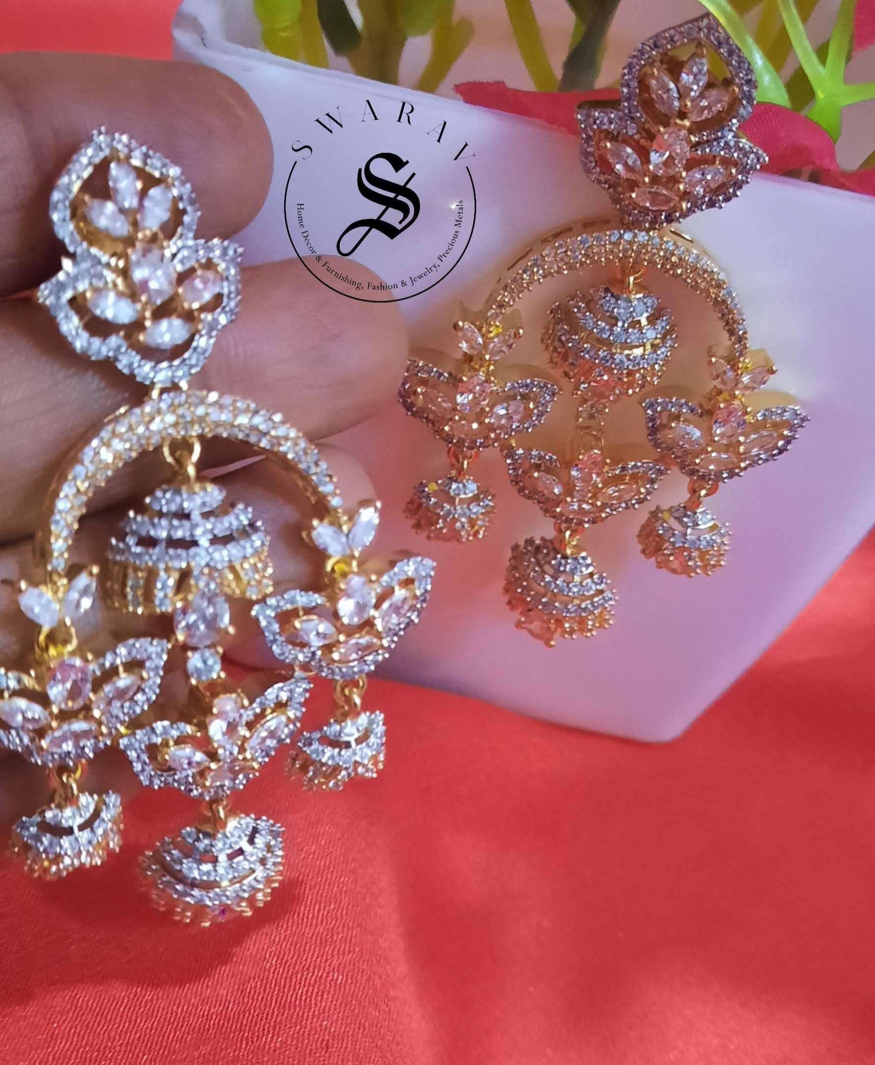 CZ/AD triple Jhumka dangler chandbali