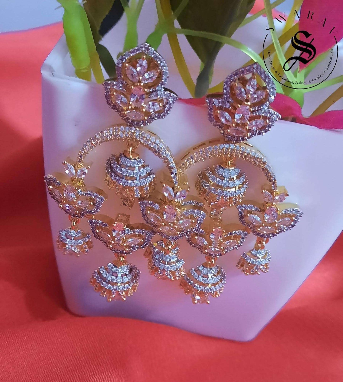 CZ/AD triple Jhumka dangler chandbali