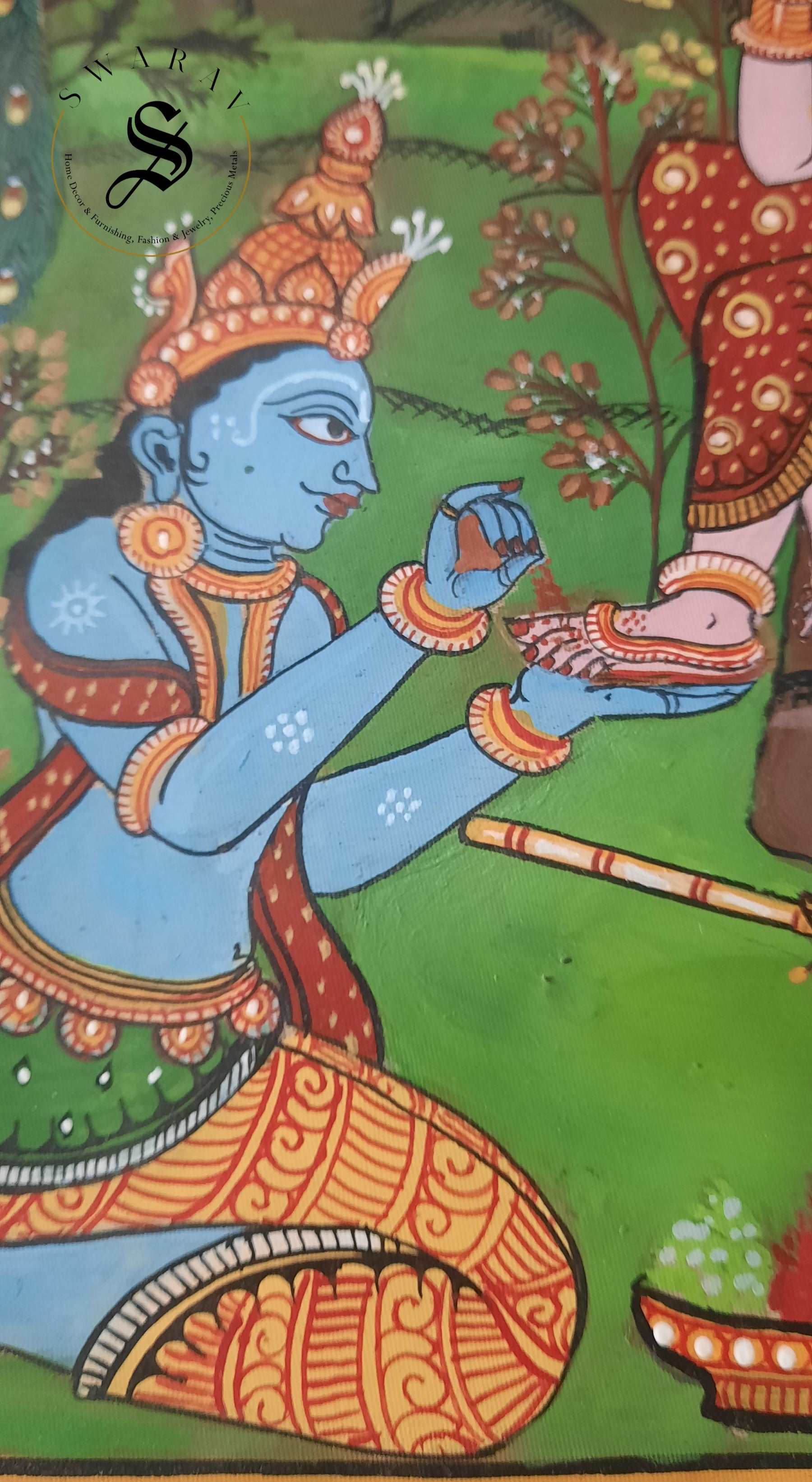 Radha-Krishna Theme Pattachcitra Painting. Size 9.5 by 12 inch