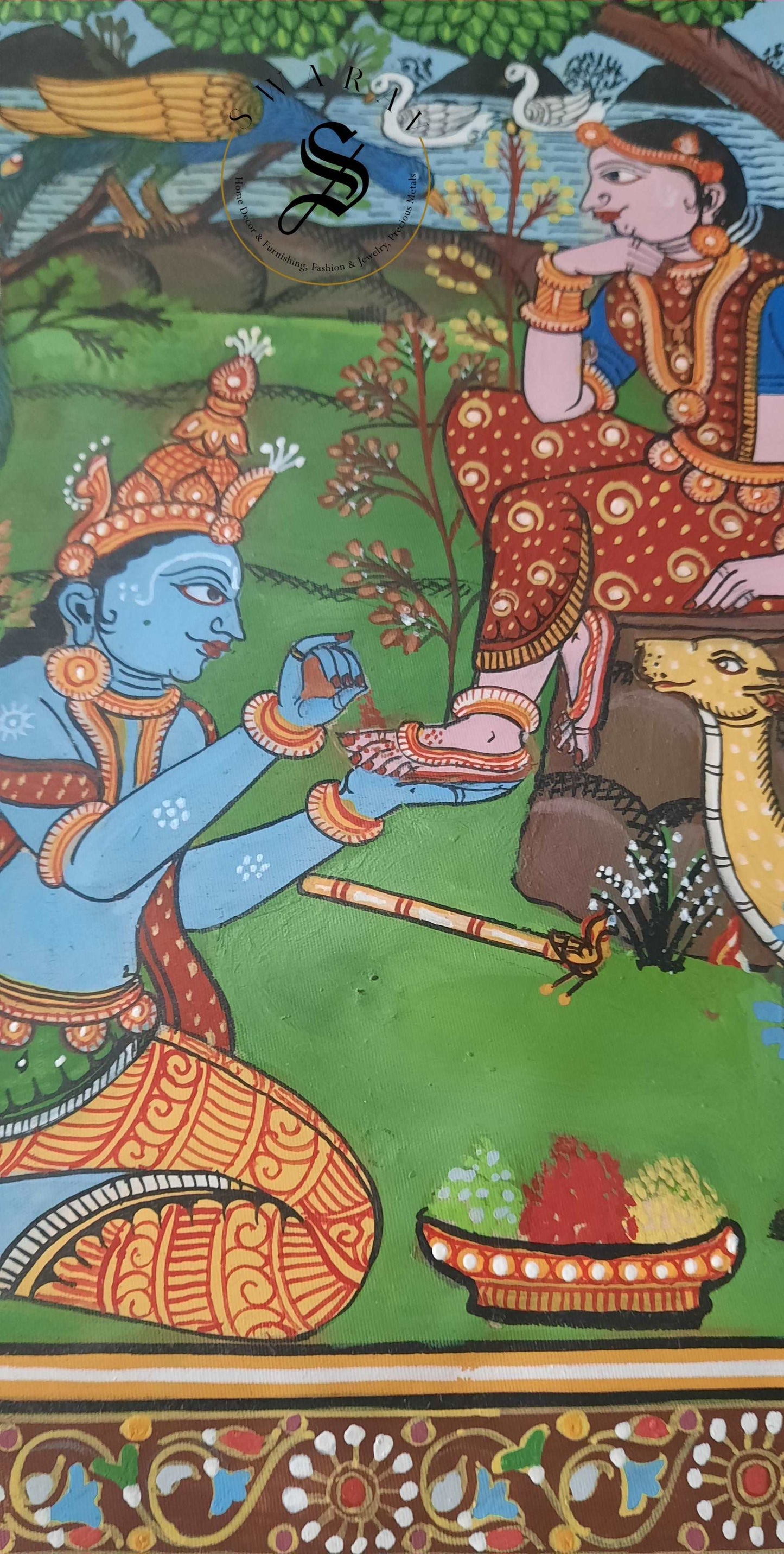 Radha-Krishna Theme Pattachcitra Painting. Size 9.5 by 12 inch