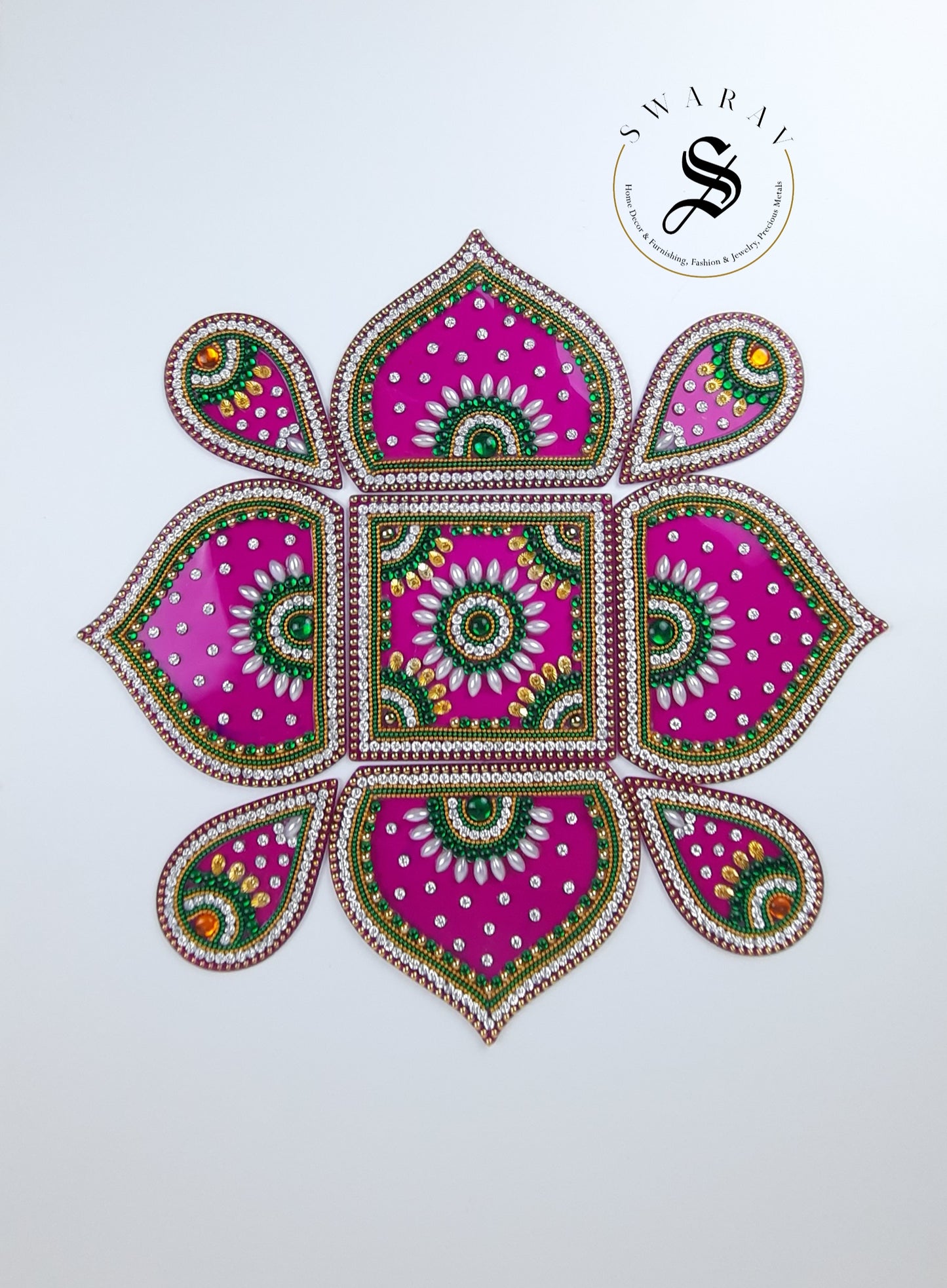 Hand made Acrylic Rangoli - Set of 9 pieces. 12 inch - Magenta.