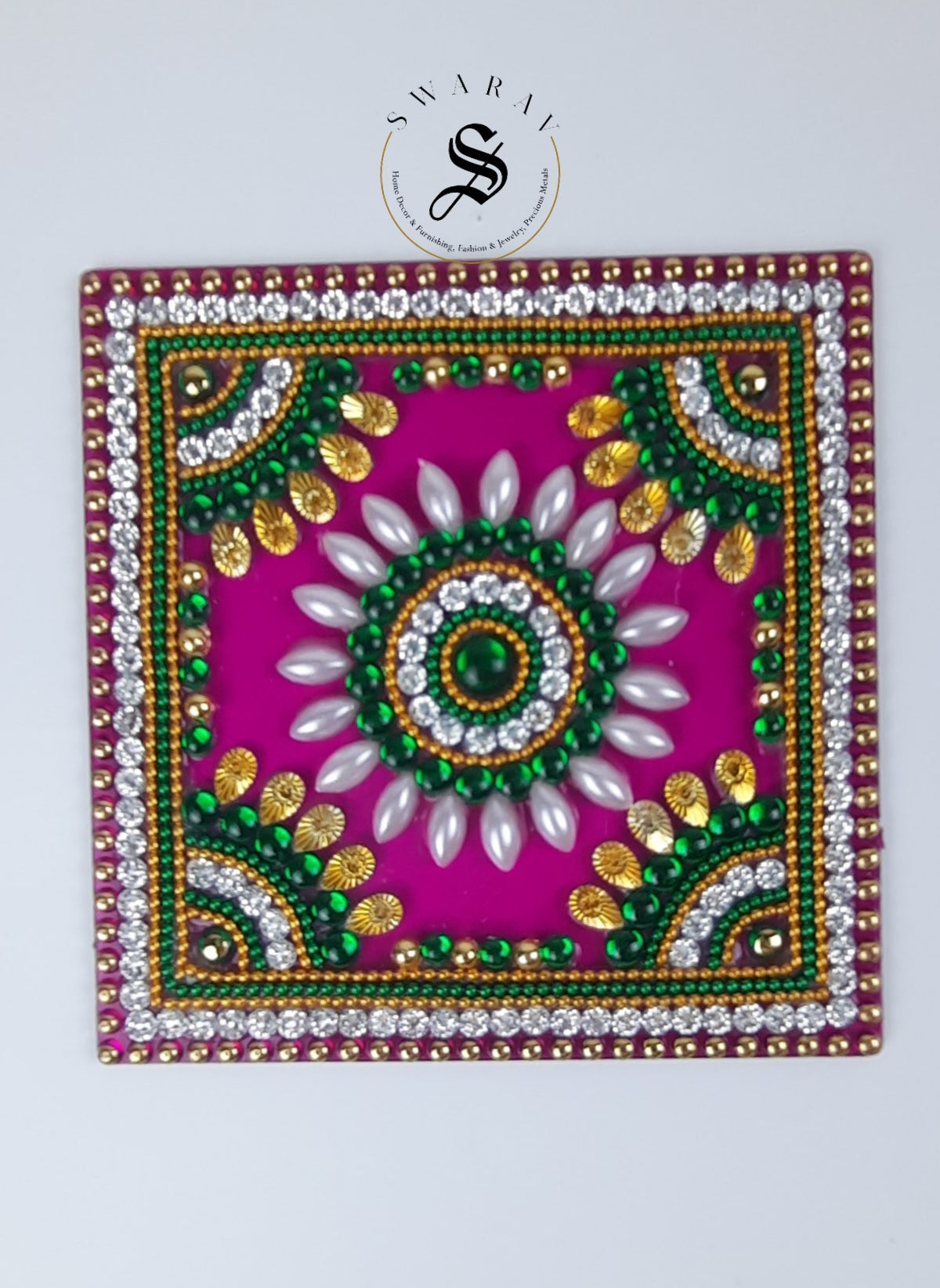 Hand made Acrylic Rangoli - Set of 9 pieces. 12 inch - Magenta.