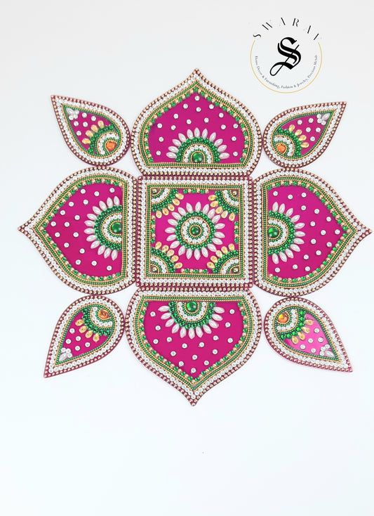 Hand made Acrylic Rangoli - Set of 9 pieces. 12 inch - Magenta.