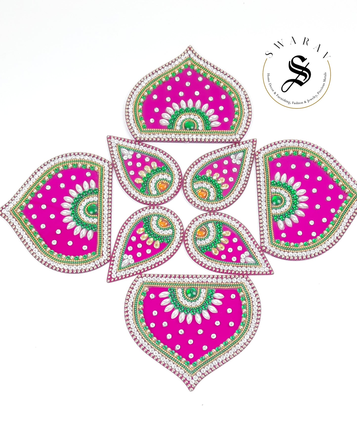 Hand made Acrylic Rangoli - Set of 9 pieces. 12 inch - Magenta.