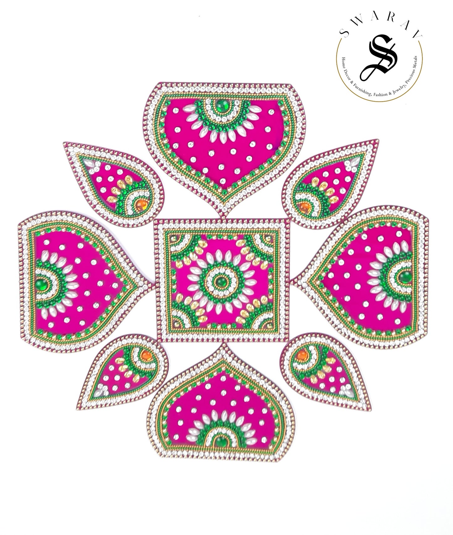 Hand made Acrylic Rangoli - Set of 9 pieces. 12 inch - Magenta.