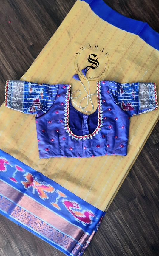 Chanderi SICO Saree with stitched work Blouse - Mustard Yellow