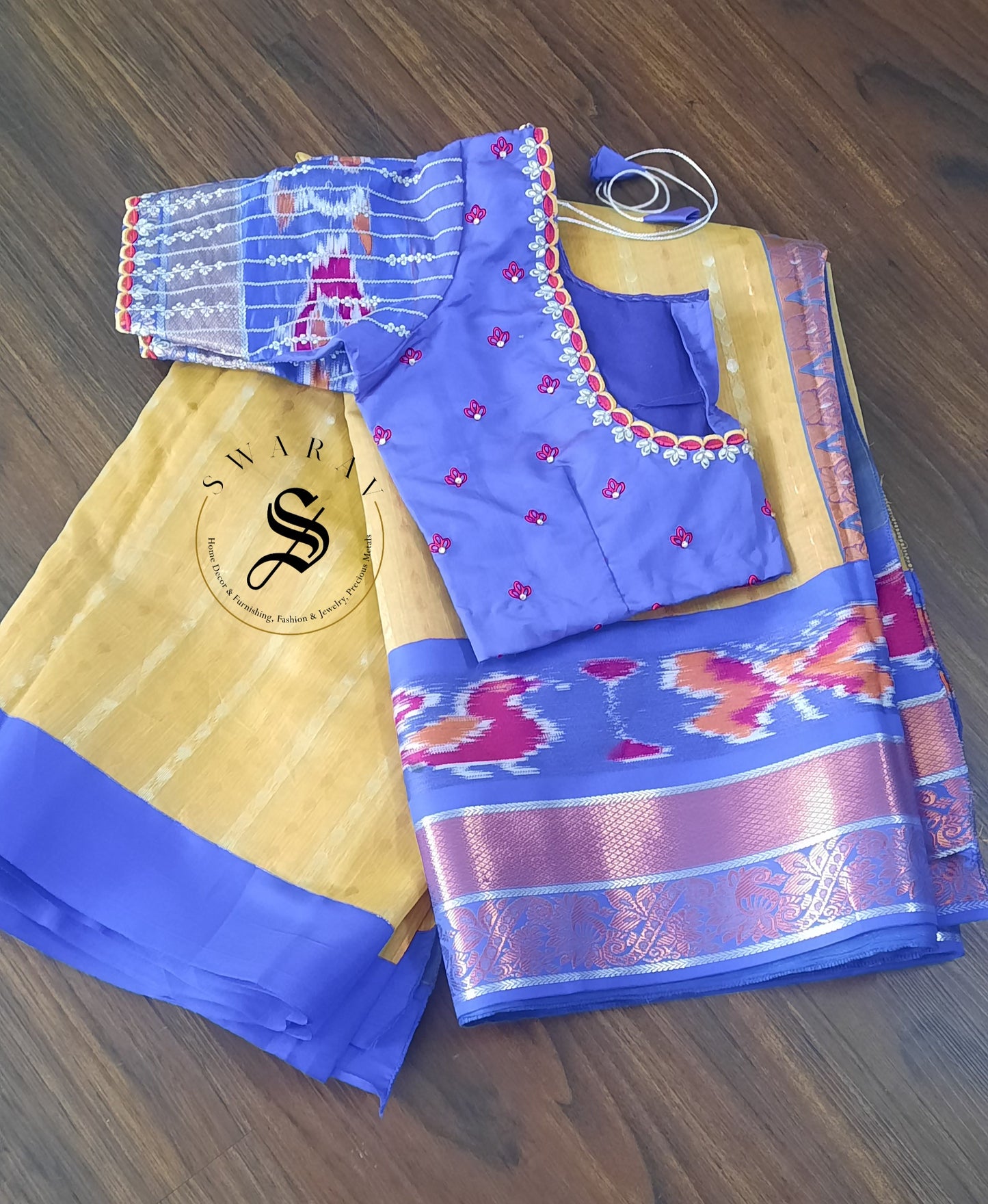 Chanderi SICO Saree with stitched work Blouse - Mustard Yellow