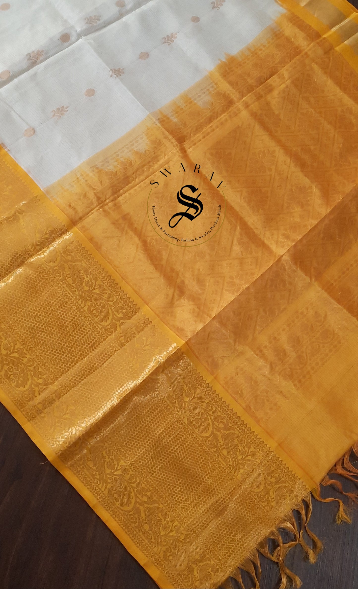 Kuppadam Semi Pattu Saree with stitched work Blouse - Gold and White