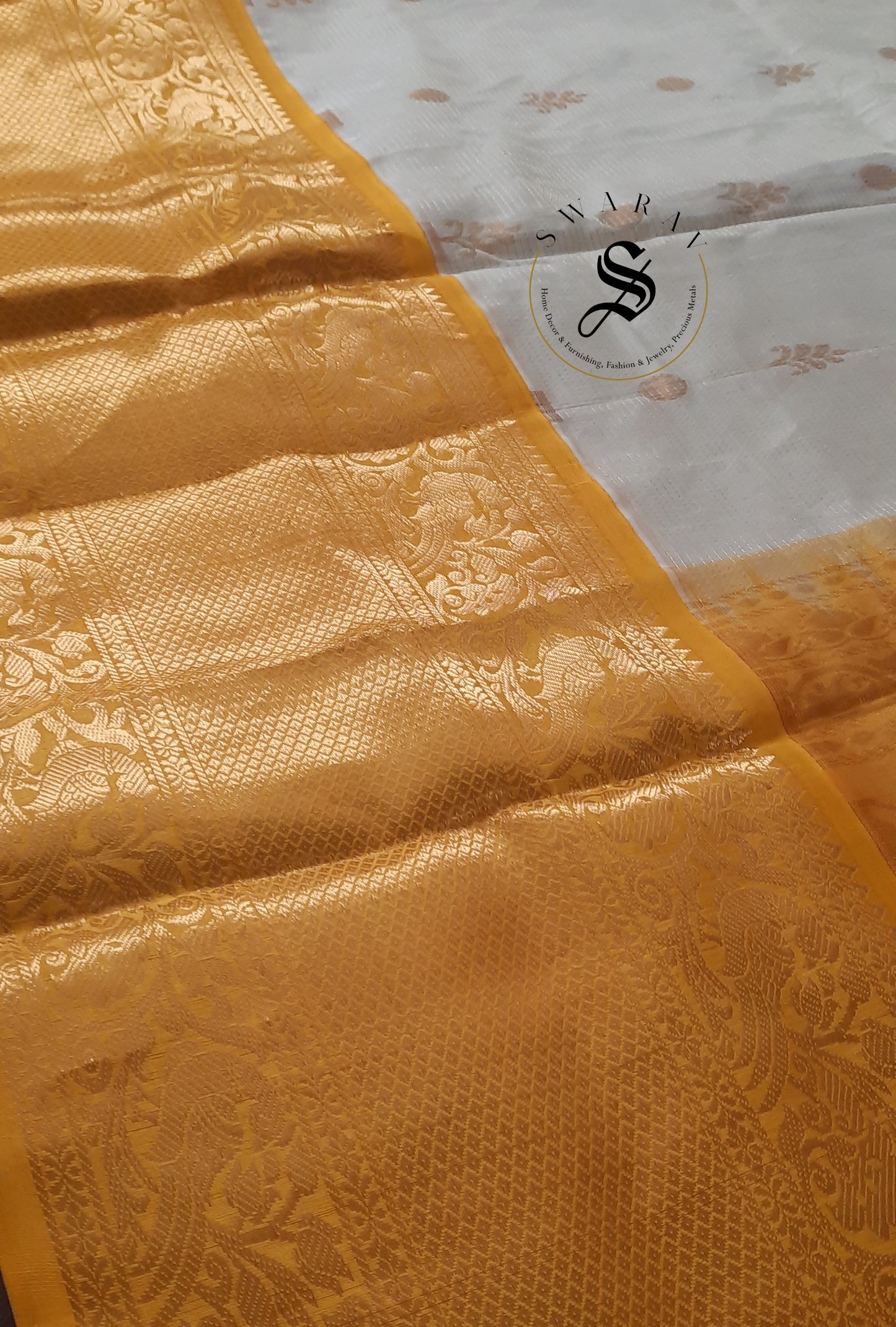 Kuppadam Semi Pattu Saree with stitched work Blouse - Gold and White