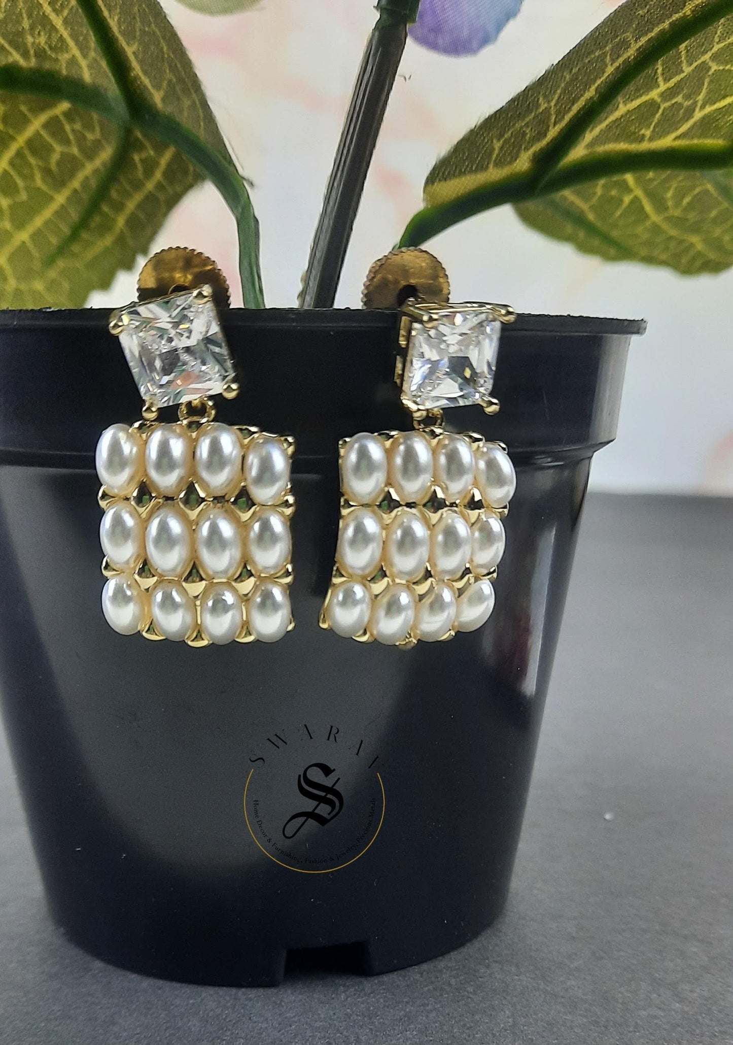 Faux Rice Pearls and CZ Earring