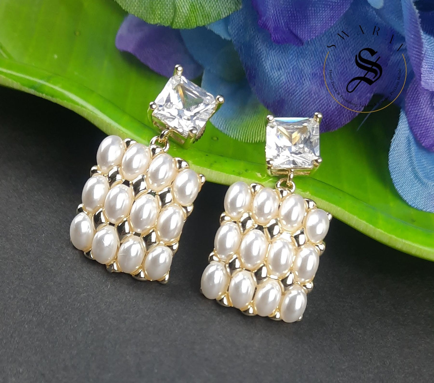 Faux Rice Pearls and CZ Earring