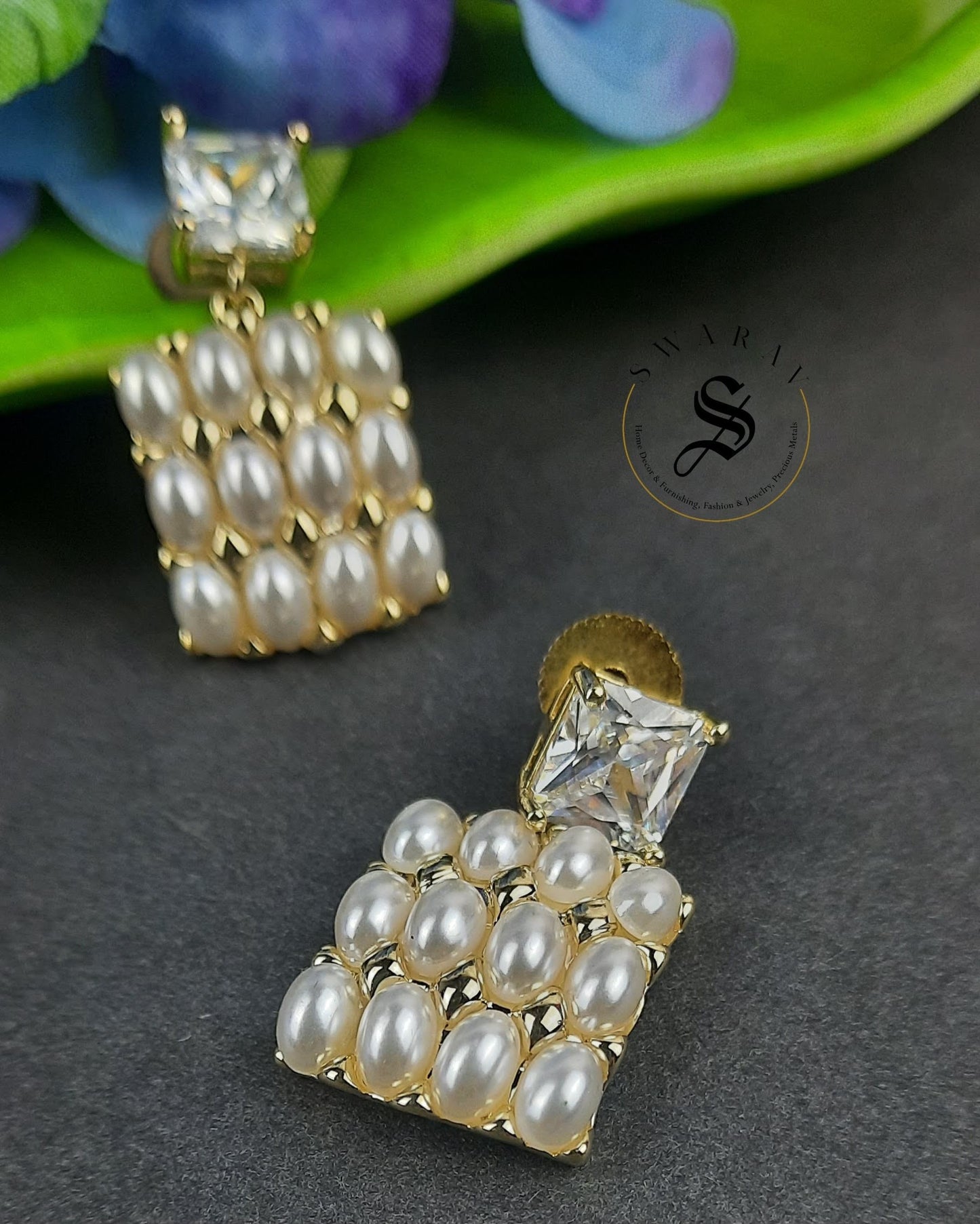 Faux Rice Pearls and CZ Earring