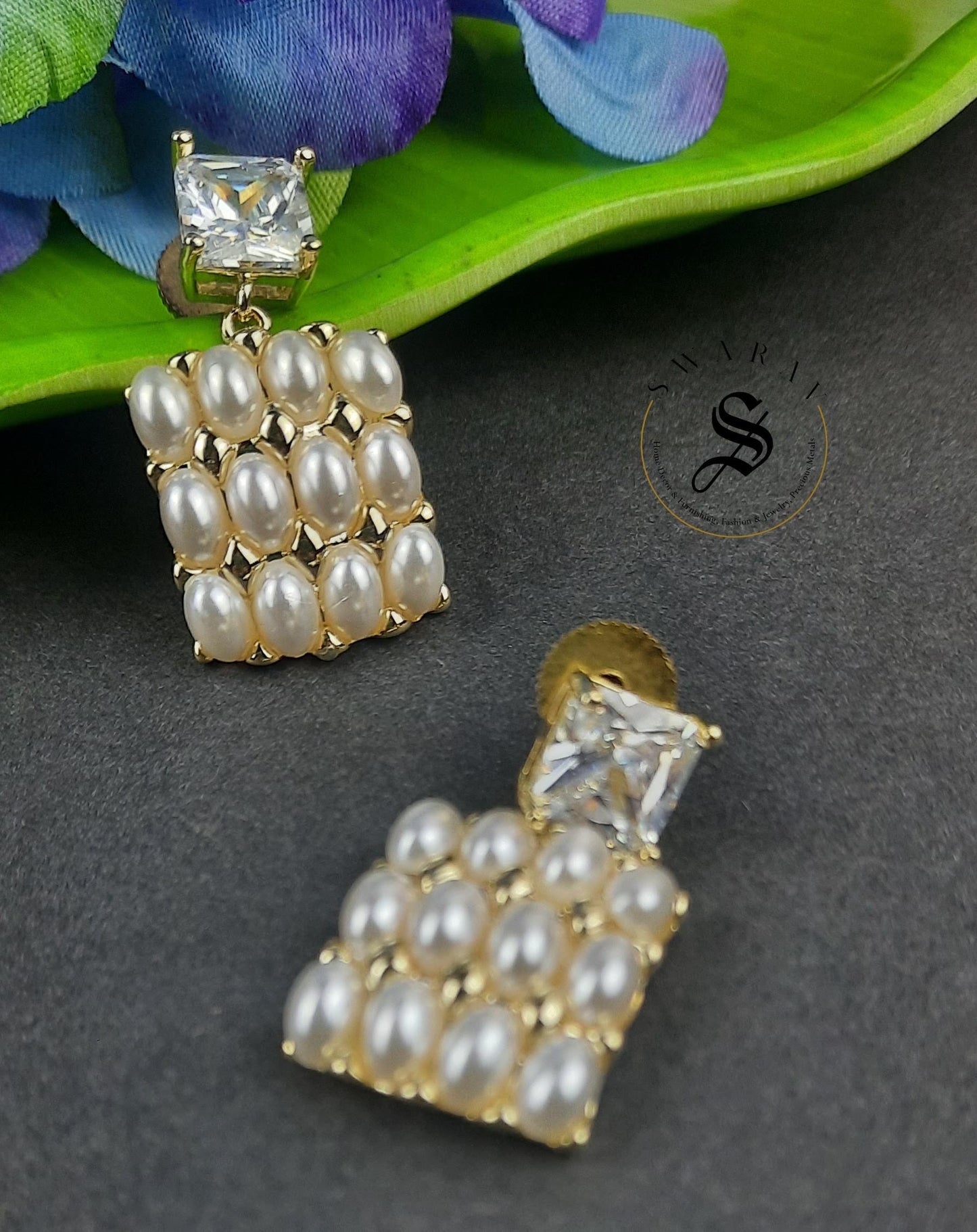 Faux Rice Pearls and CZ Earring