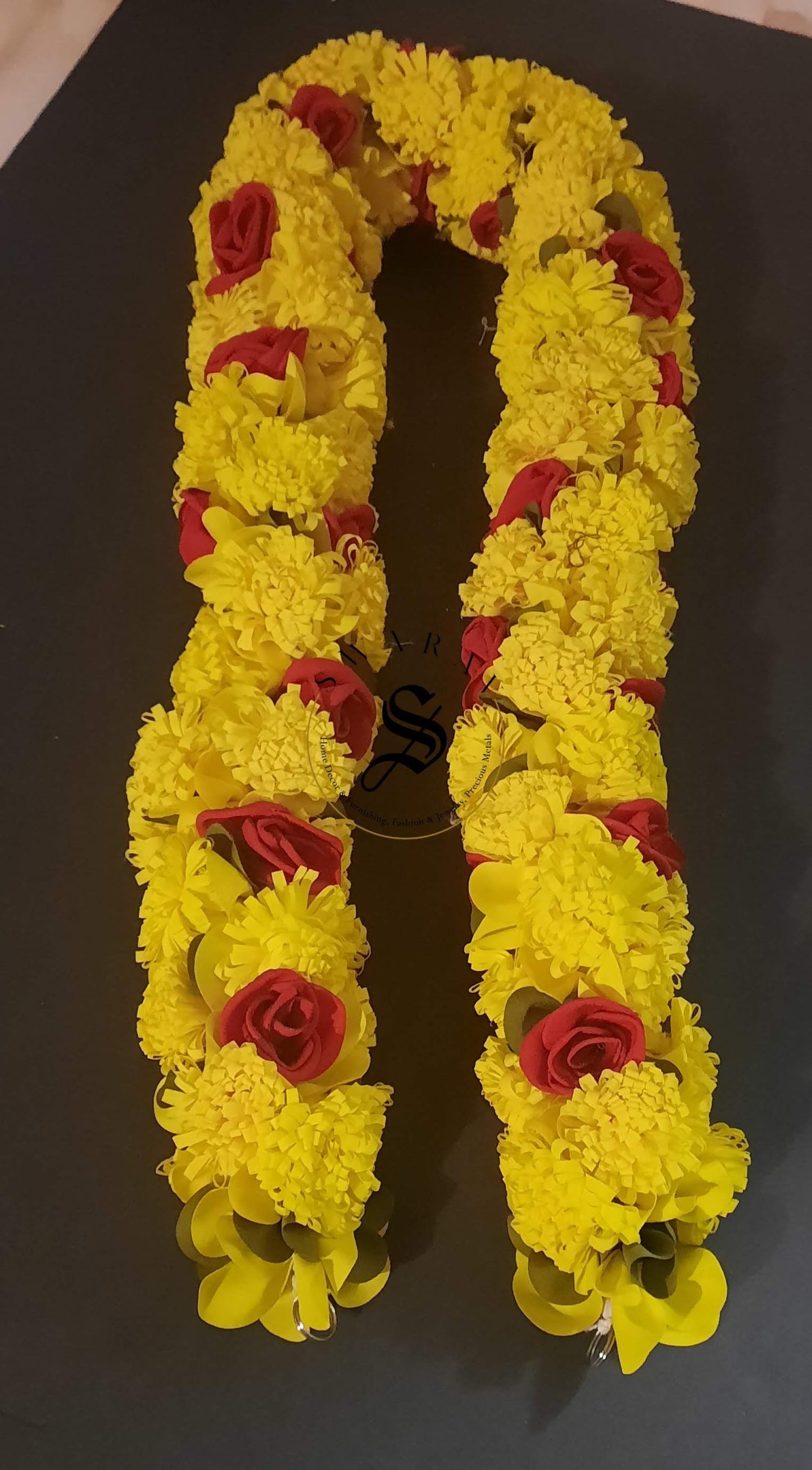 Hand made Fabric Garland/Mala - Washable and Lifetime Usable. (Yellow and Red ). 42 inch.