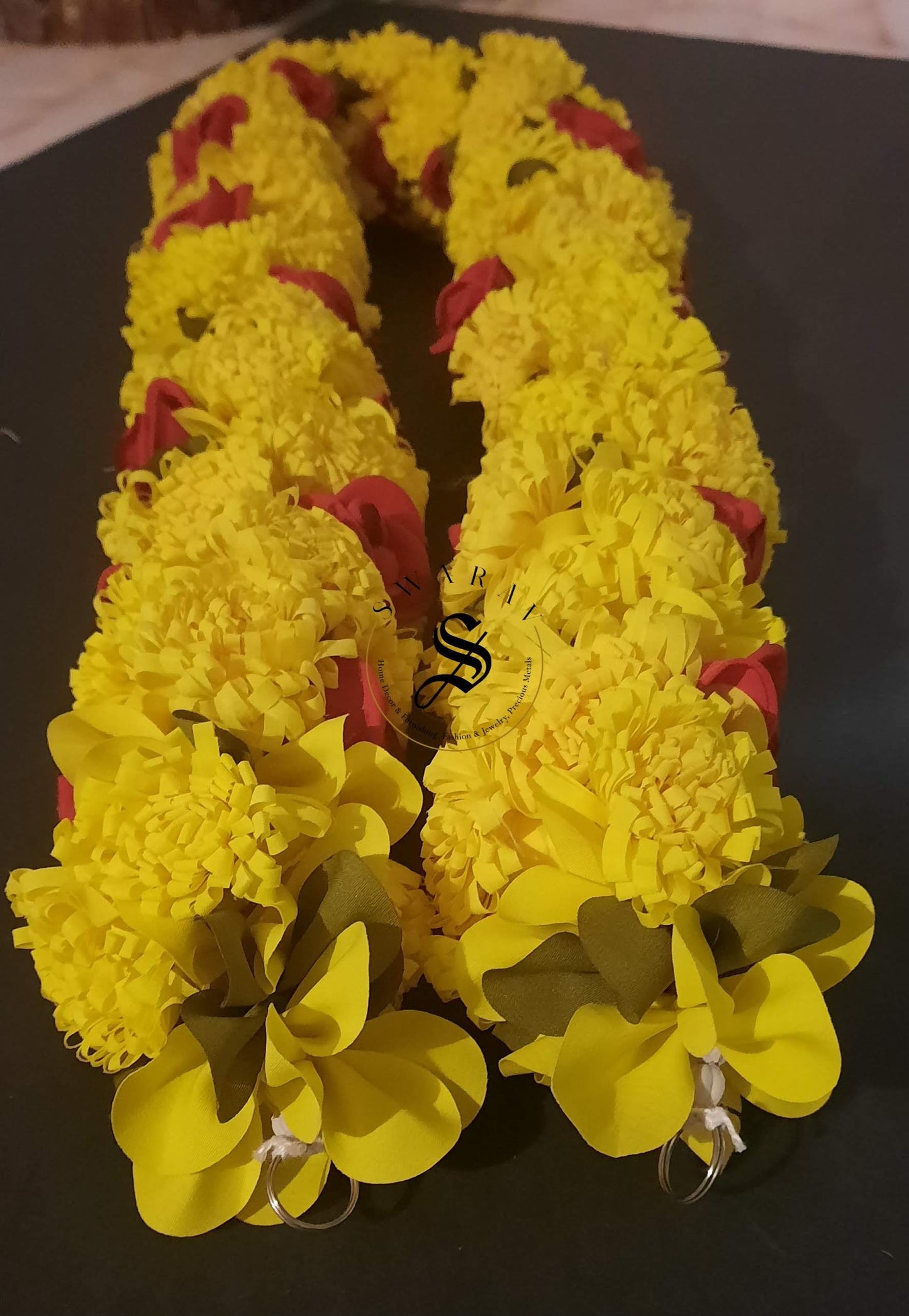 Hand made Fabric Garland/Mala - Washable and Lifetime Usable. (Yellow and Red ). 42 inch.