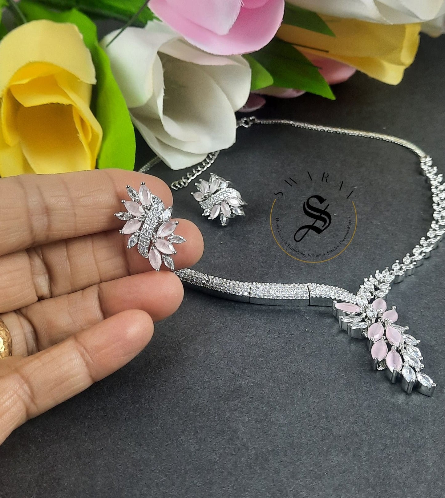 Dual Design Classic CZ Necklace Set - Party and wedding special.